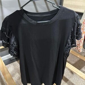 Black Lace Sleeve Women's Top
